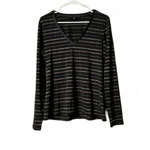 White House Black Market Metallic Striped Long Sleeve Top Medium